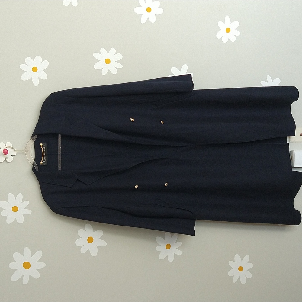 Louis Féraud Navy Blue 100% New Wool Duster Blazer Coat With Gold Buttons
